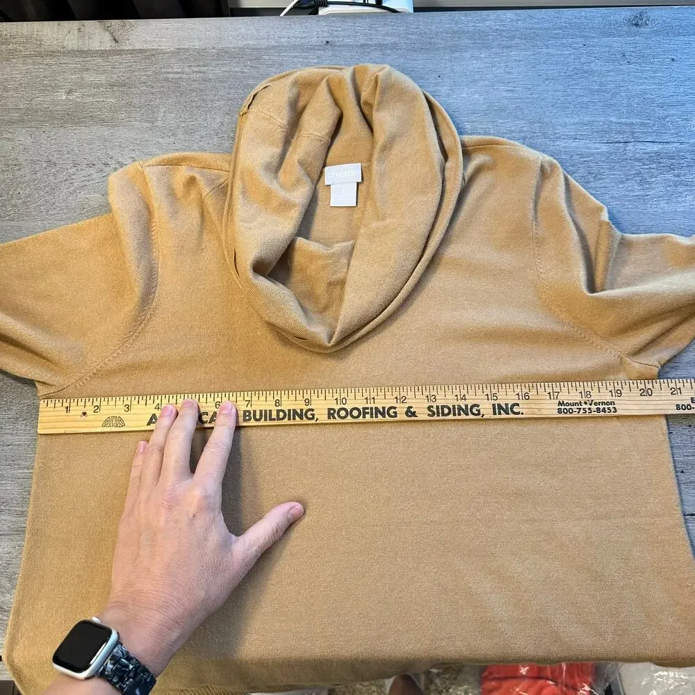 Chico's Turtleneck Sweater Over Blouse Tan White 2 Large Contemporary Lagenlook